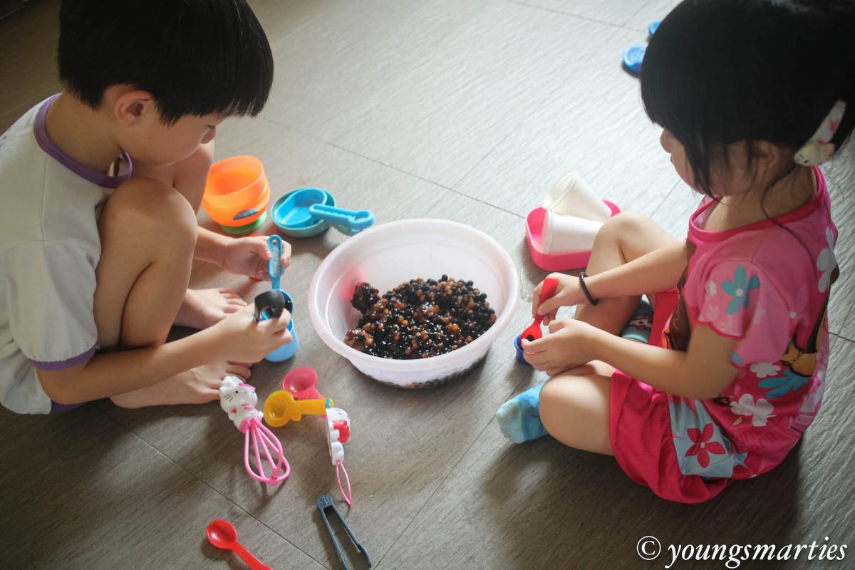 Sensory play with tapioca pearls